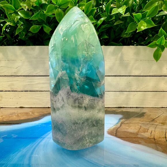 Rainbow Fluorite Polished Tower – Mexico – 129 mm Feather Inclusions - Picture 2 of 3